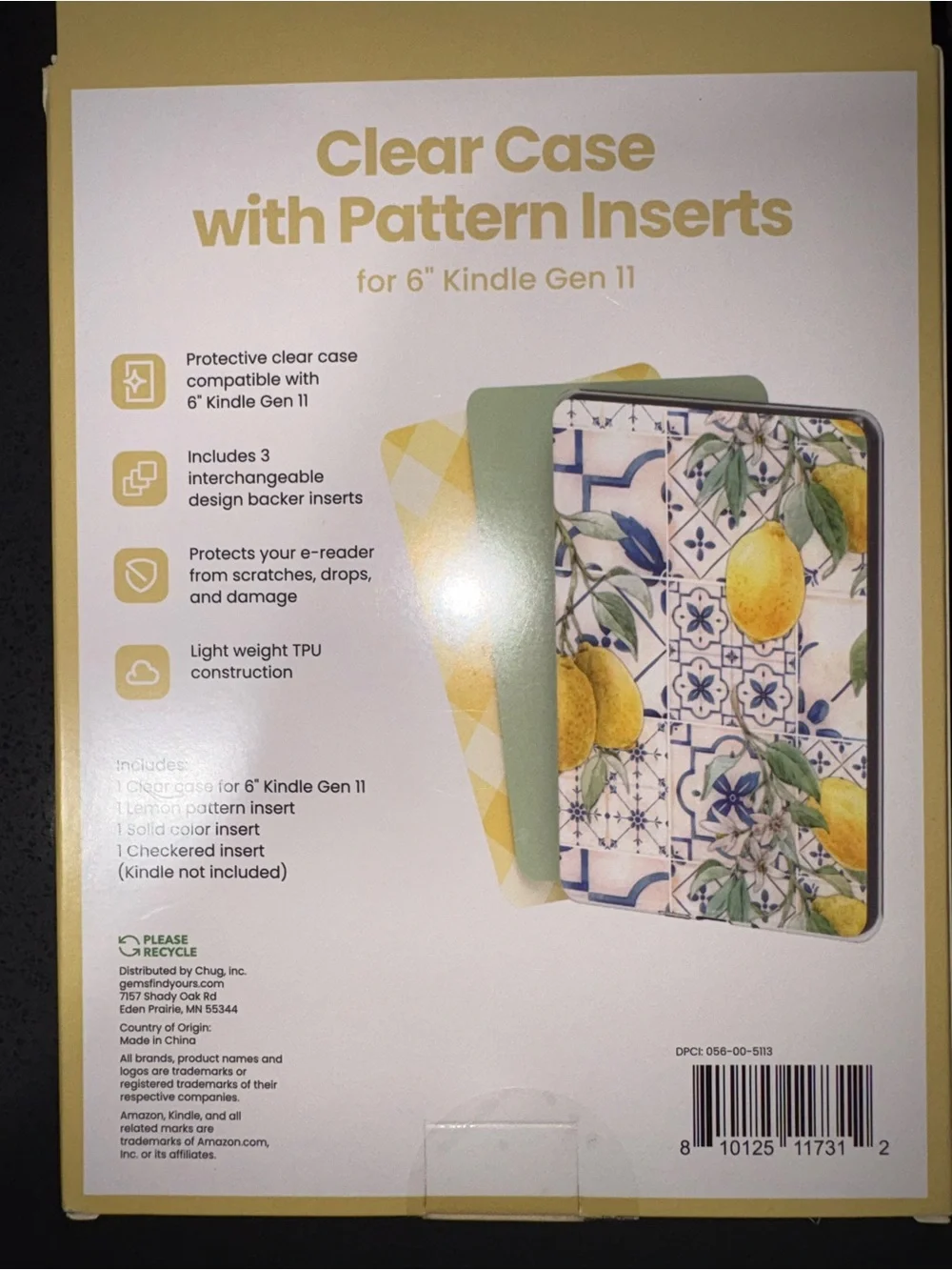 Kindle 6” (11th Gen) Clear Case + Pattern Inserts
